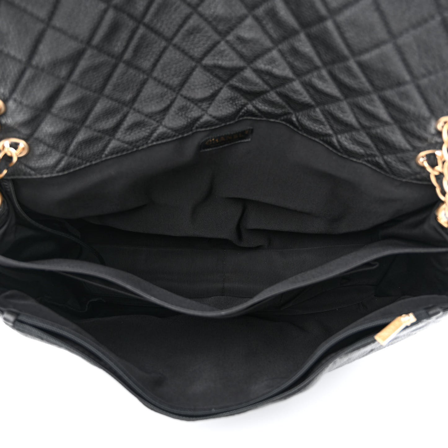Calfskin Quilted XXL Travel Flap Bag Black