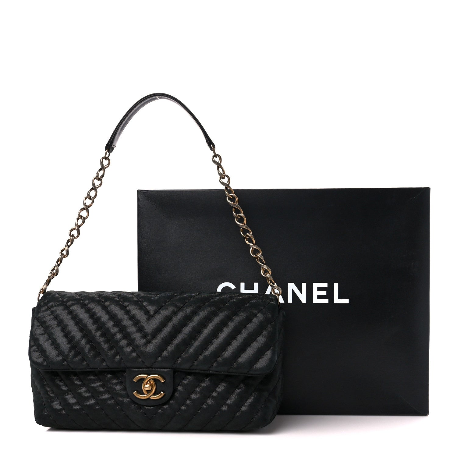 Chanel Iridescent Calfskin Surpique Chevron Large Flap Black 12 of 12
