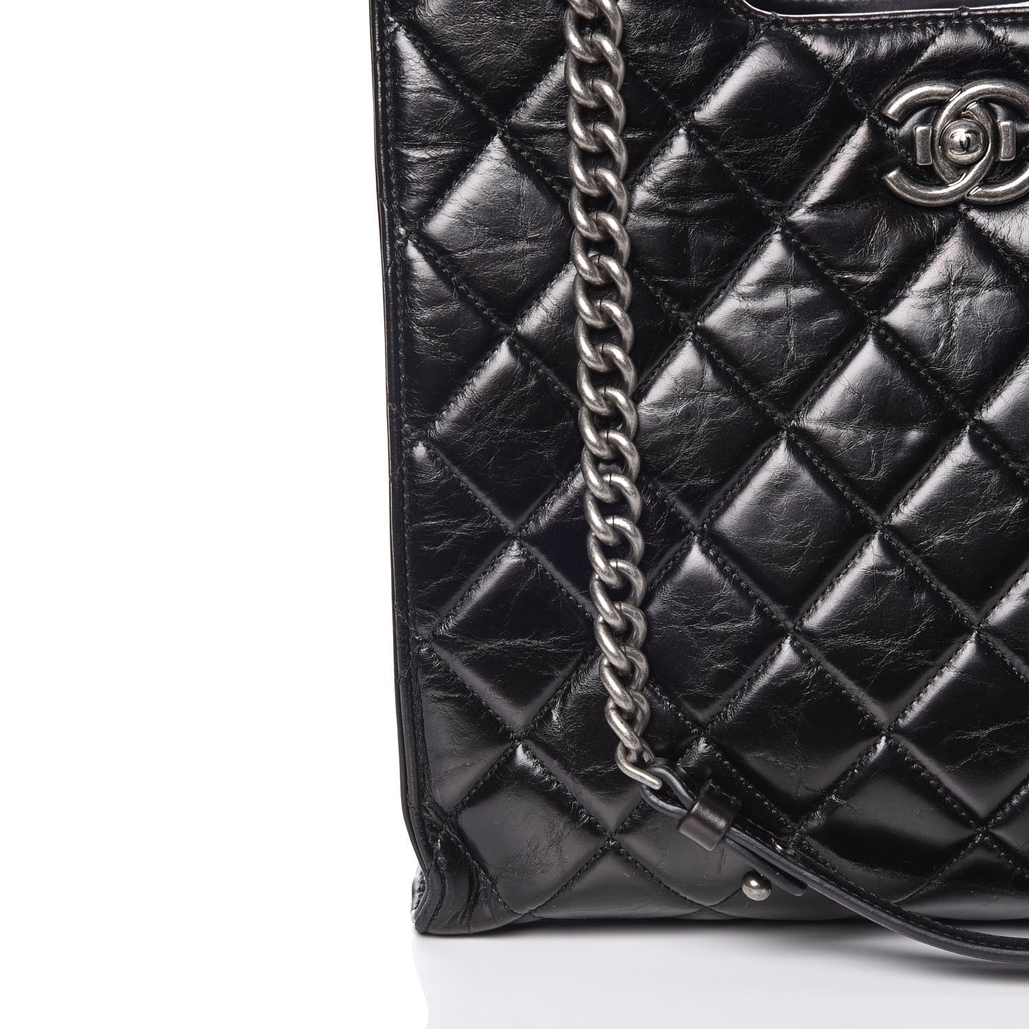 Chanel Glazed Calfskin Quilted Small Perfect Edge Shopping Tote Black 8 of 9