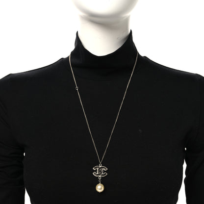 Chanel Pearl CC Drop Necklace Silver Black 2 of 5