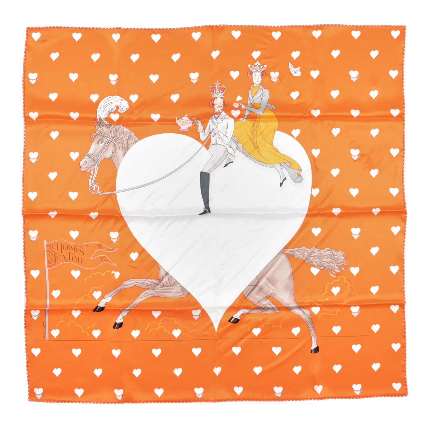 Silk Tea Time Scarf 70 Orange Gris White