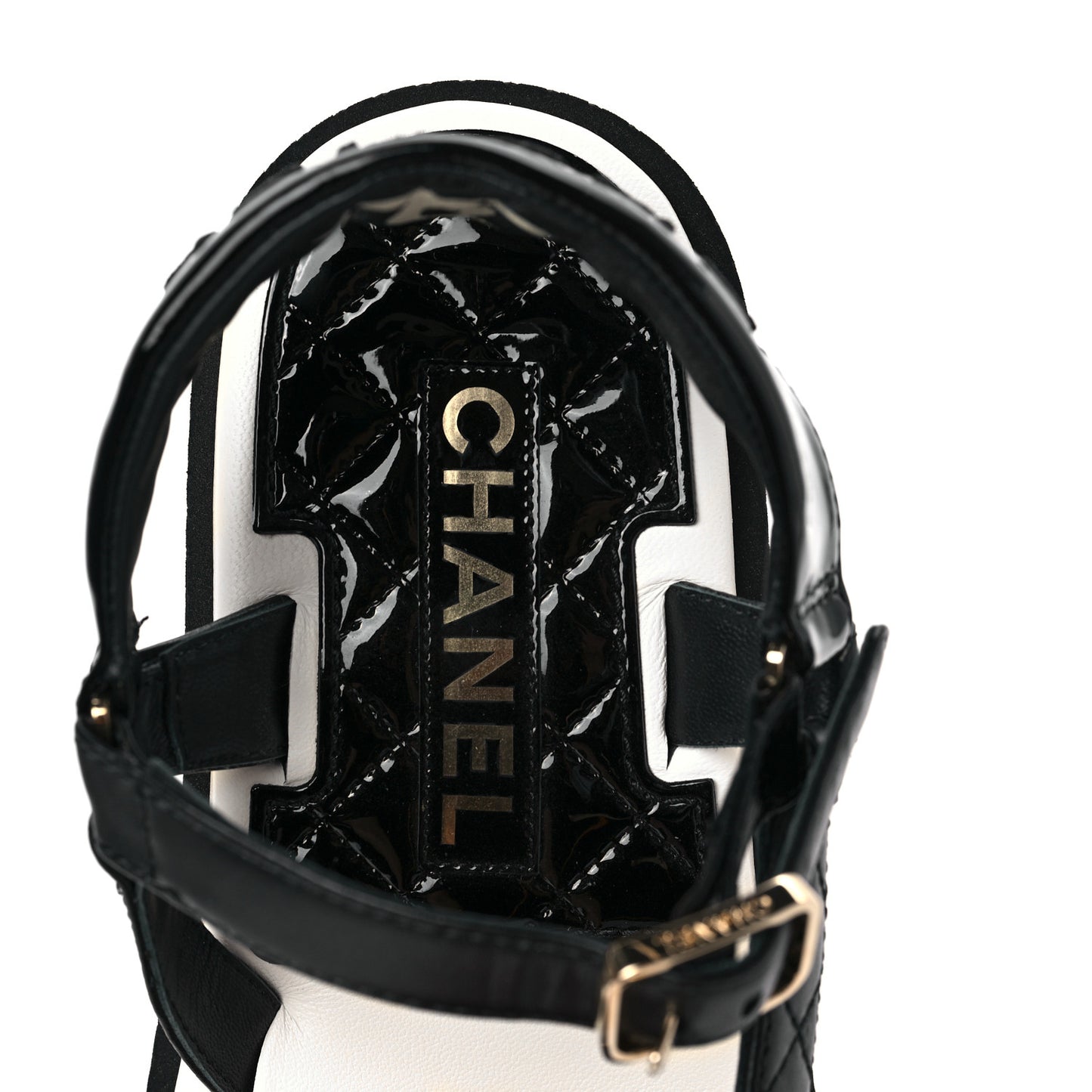 Lambskin Logo Platform Sandals 37 Black White