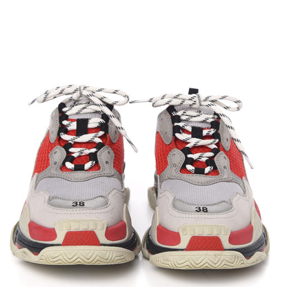 Balenciaga Fabric Mesh Womens Triple S Sneakers 38 Red Grey White 2 of 9