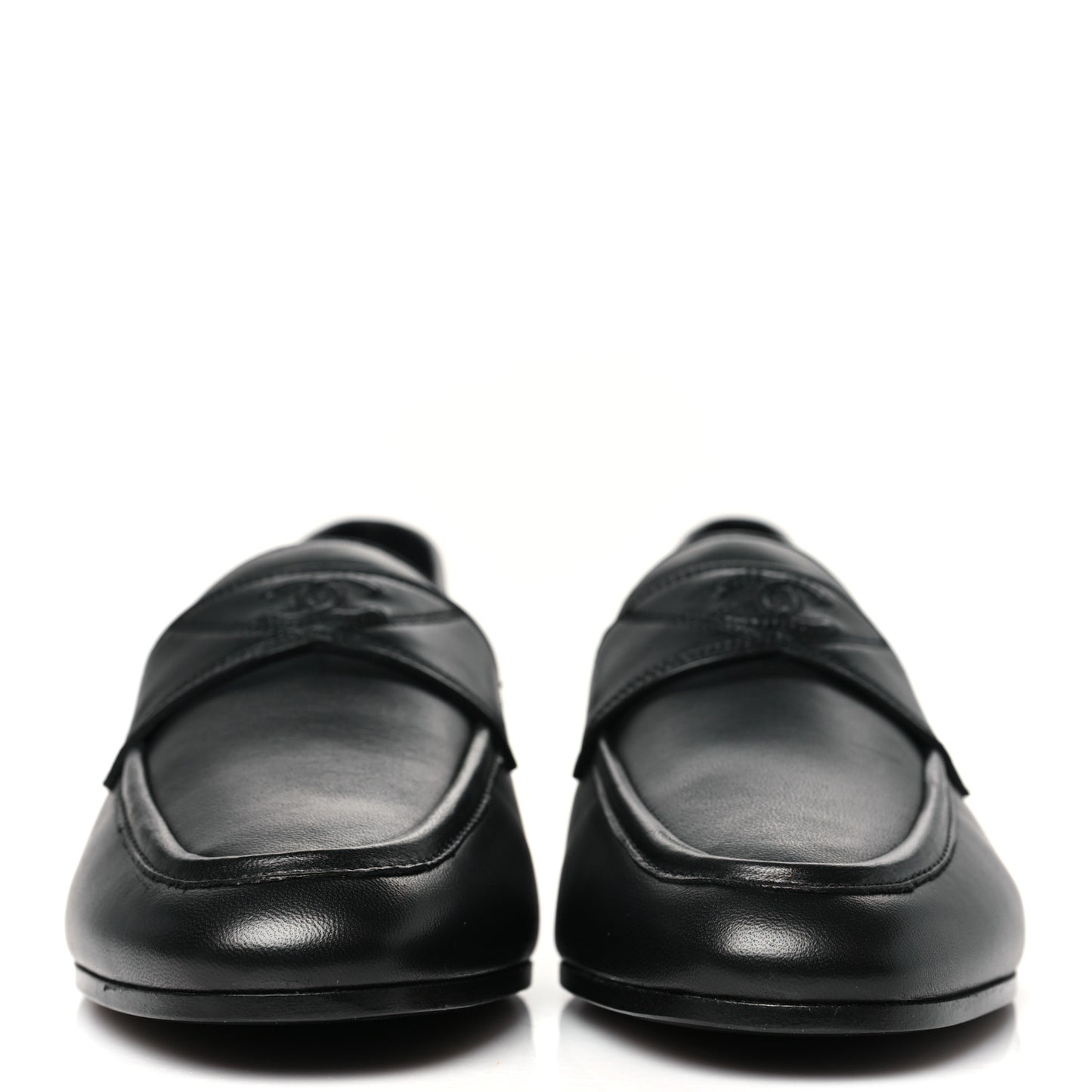 Calfskin Womens Stitched CC Loafers 39 Black