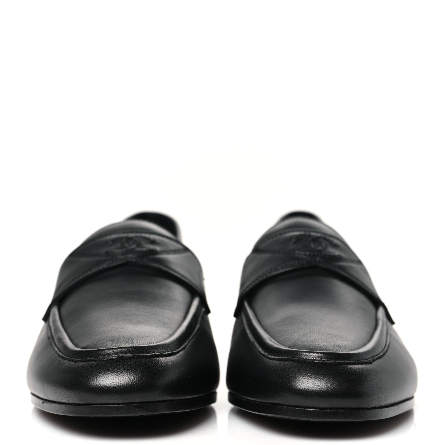 Chanel Calfskin Womens Stitched CC Loafers 39 Black 3 of 10
