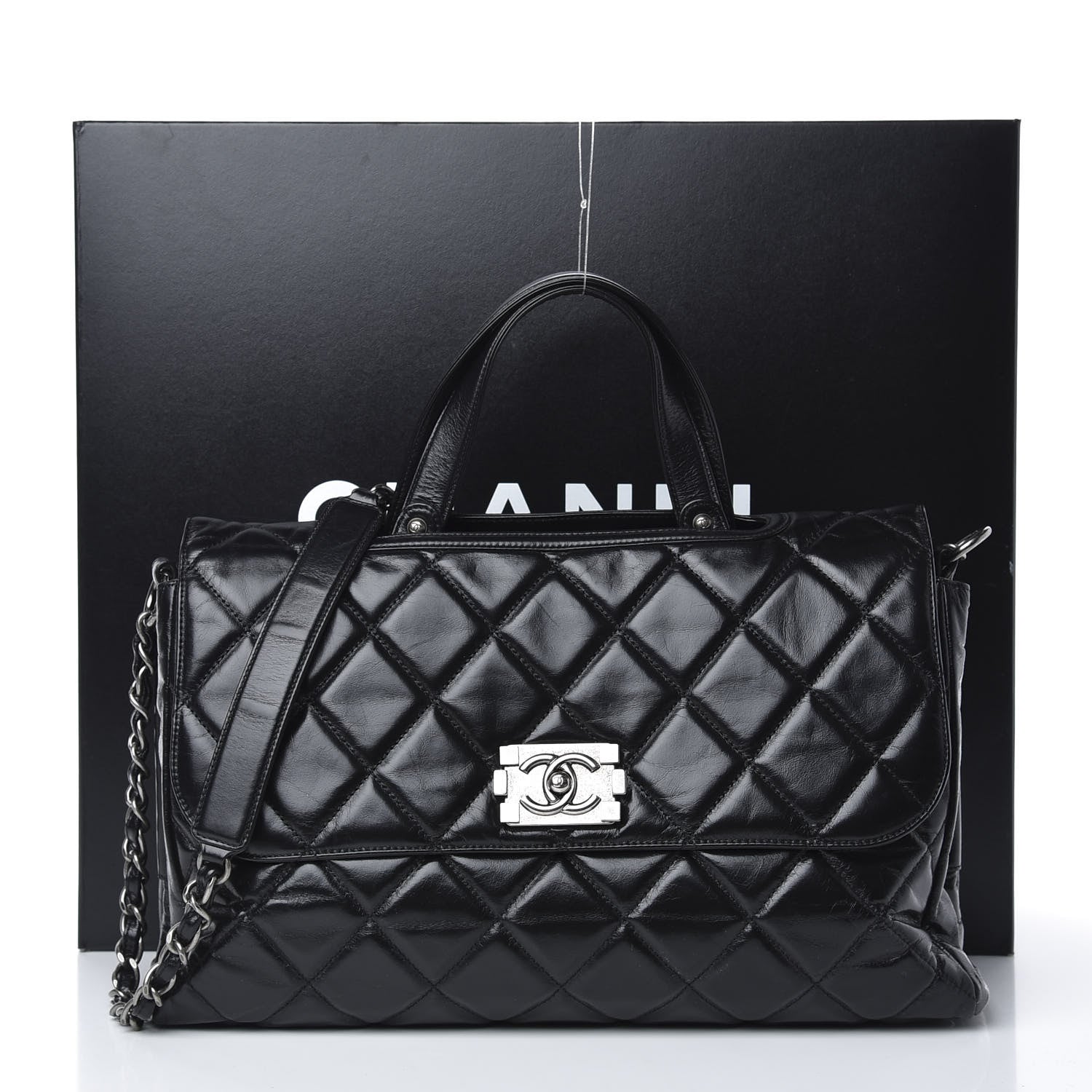 Chanel Glazed Calfskin Boy Satchel Flap Black 13 of 13