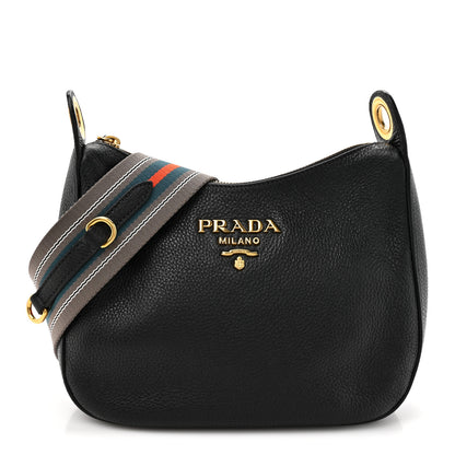 Prada Vitello Phenix Zippered Messenger Hobo Black 1 of 11