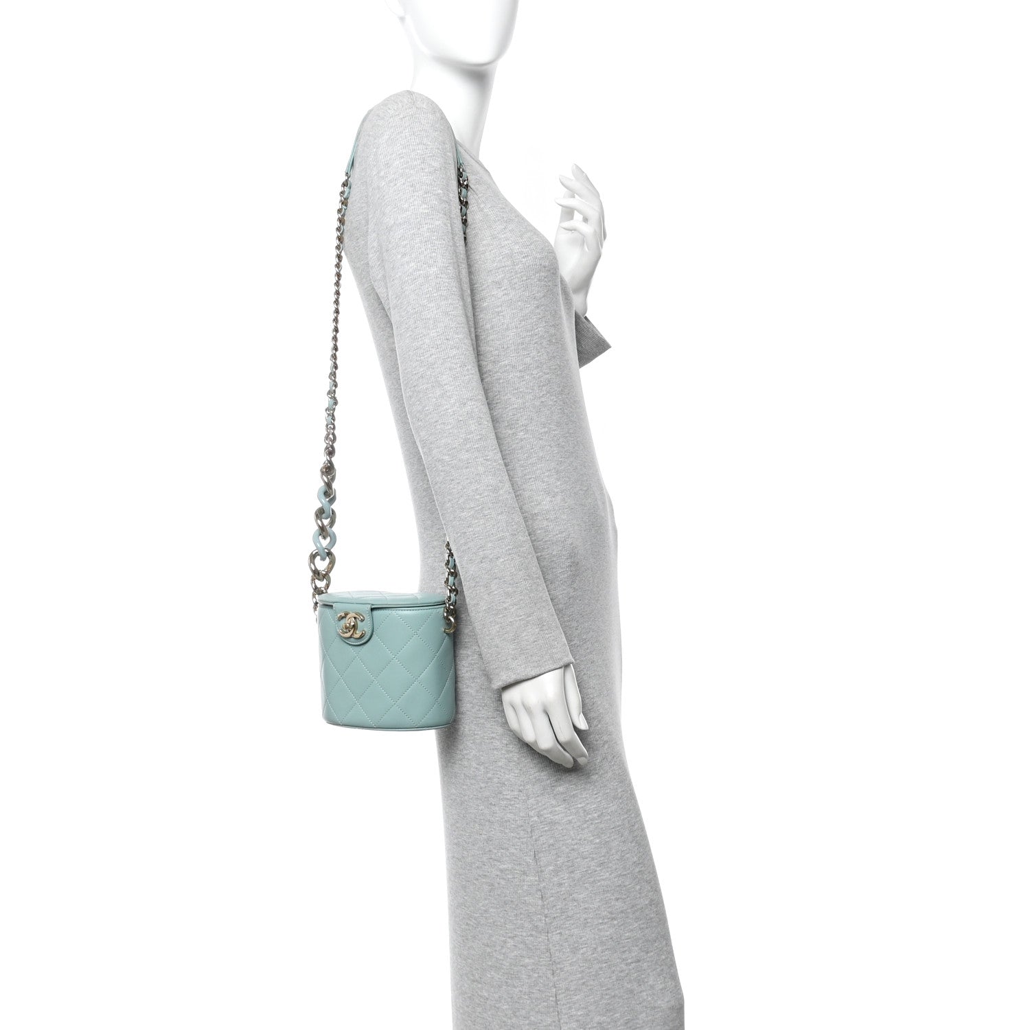 Chanel Lambskin Resin Elegant Chain Vanity Case Light Blue 2 of 10