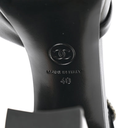 Chanel Lambskin Pearl CC Sandals 40 Black 7 of 9