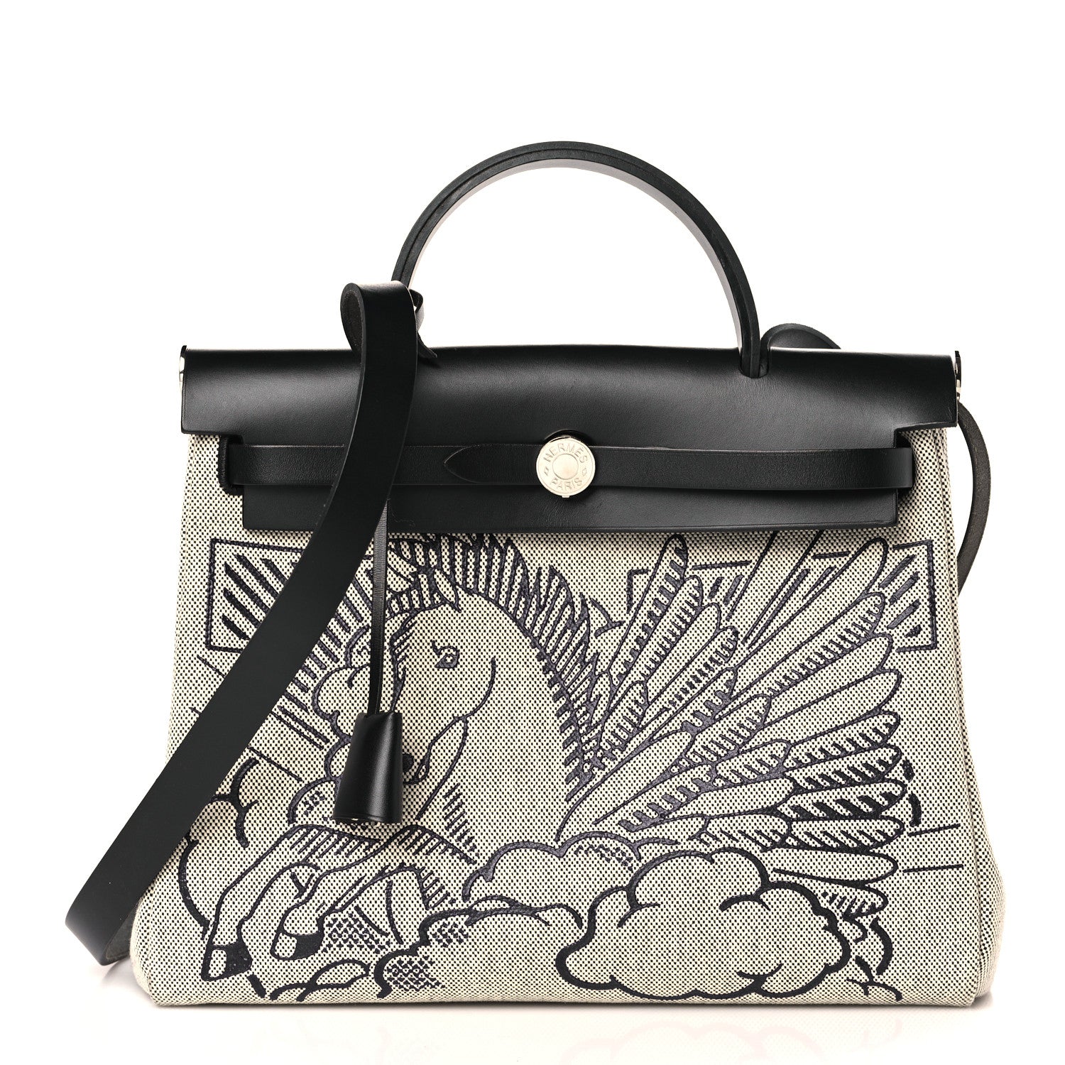 Hermes Vache Hunter Toile H Pegase Pop Herbag Zip Retourne 39 MM Bleu Indigo Ecru Black 1 of 11