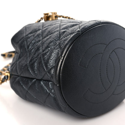 Chanel Metallic Lambskin Quilted Pearl Crown Drawstring Bag Anthracite 8 of 9