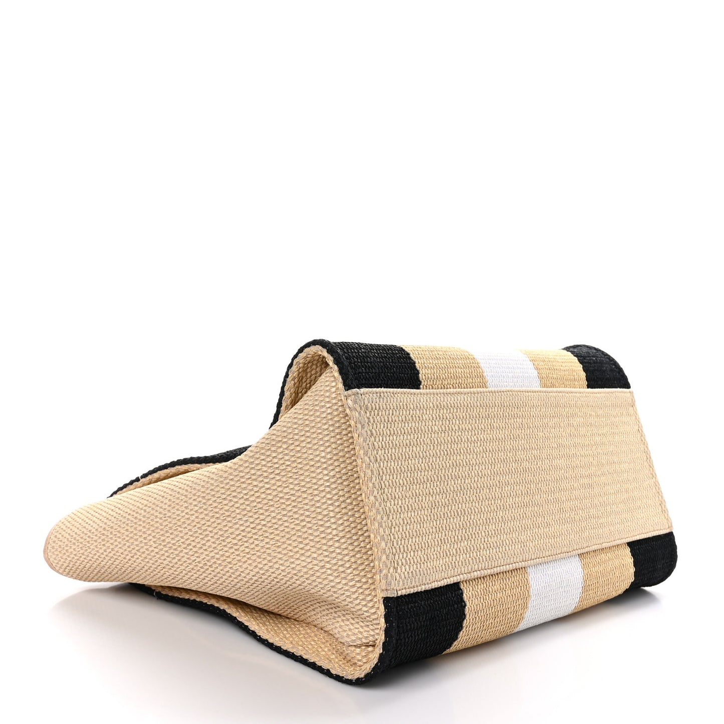 Straw Raffia Calfskin Striped Medium Deauville Tote Black Beige Ivory