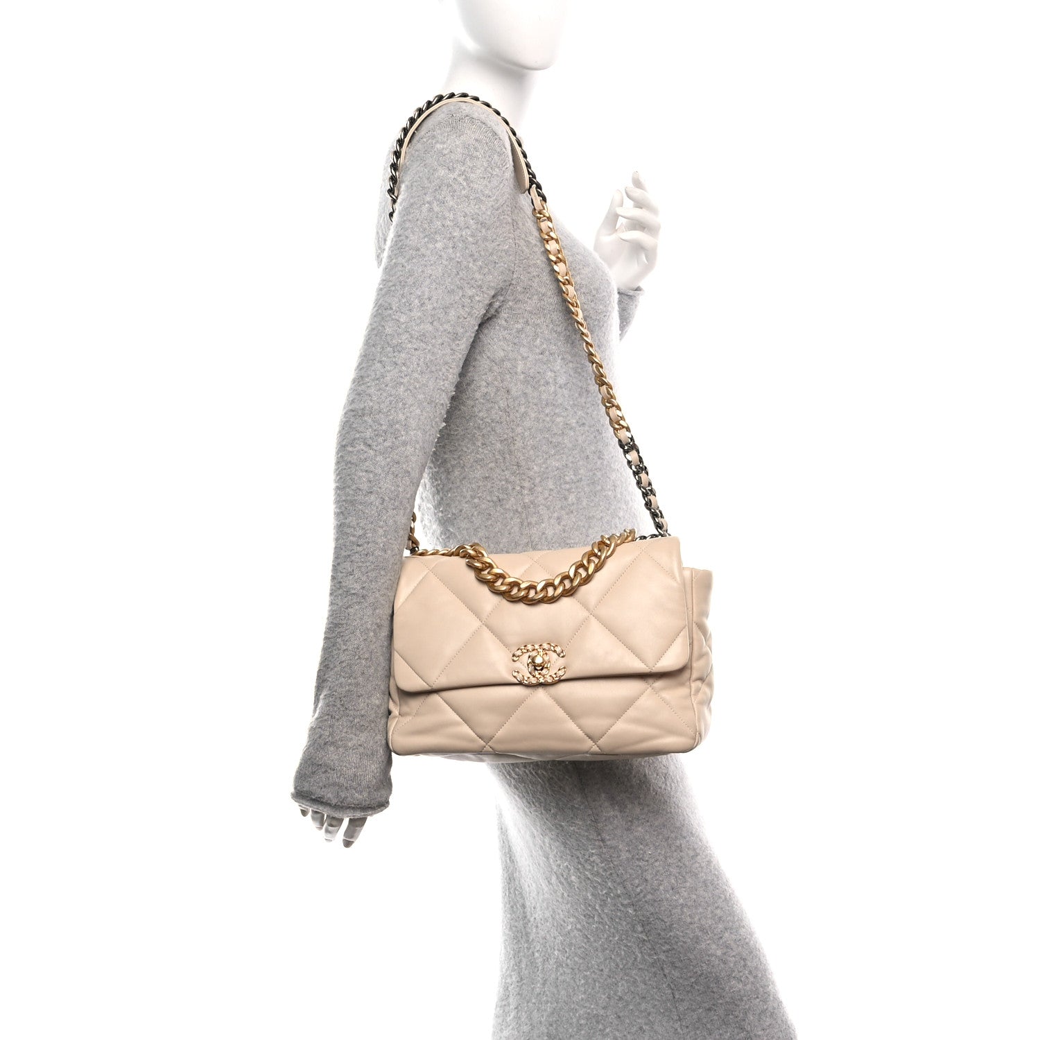 Chanel Lambskin Quilted Large Chanel 19 Flap Beige 2 of 10