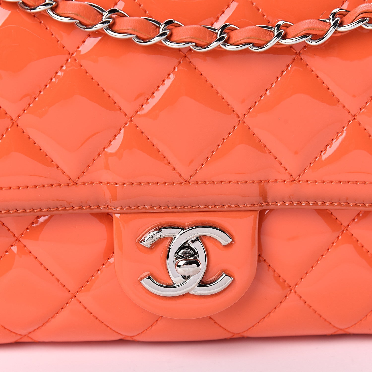 Chanel Patent Quilted Large Coco Shine Flap Orange 8 of 12