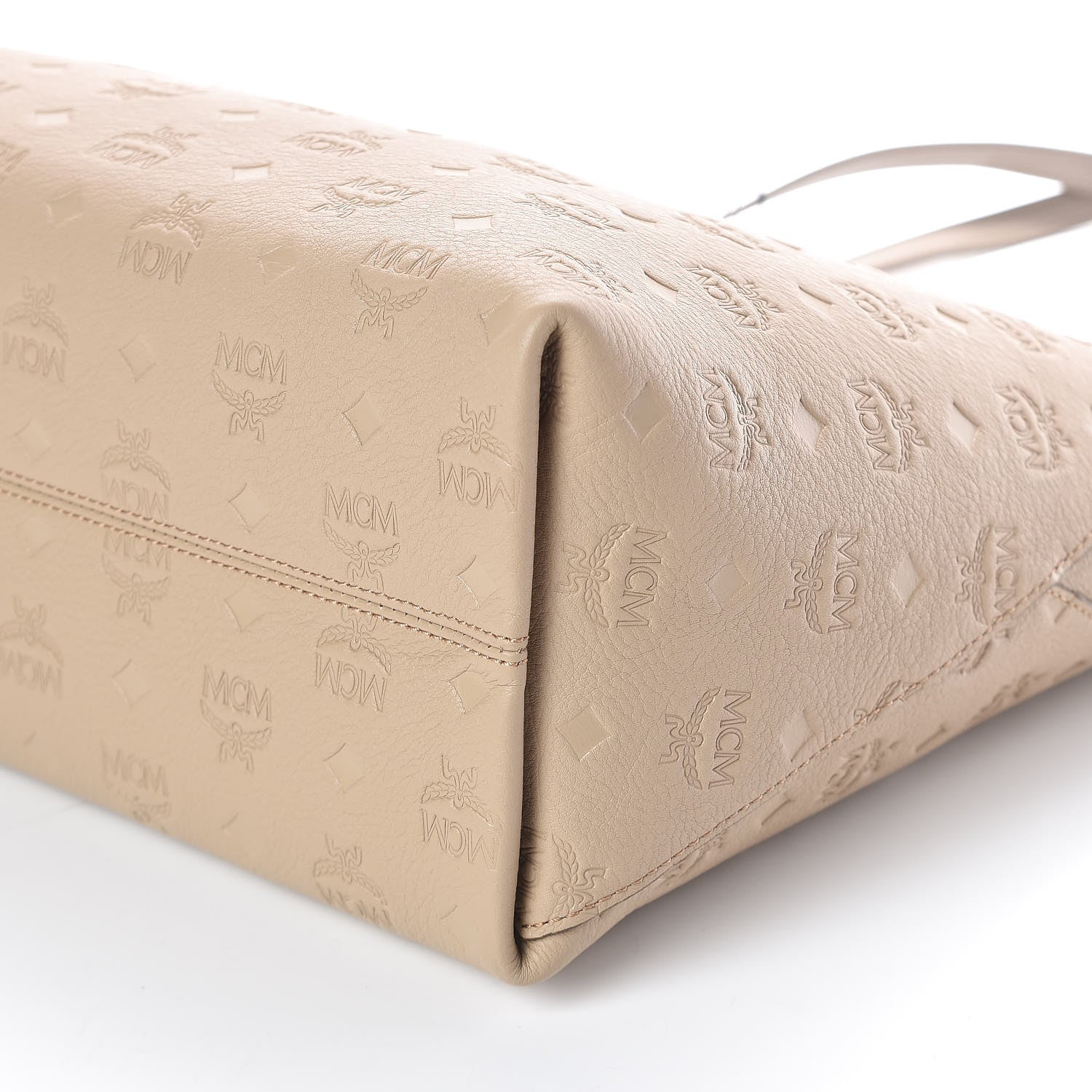 MCM Calfskin Ottomar Monogram Medium Klara Top Zip Tote New Beige 8 of 8