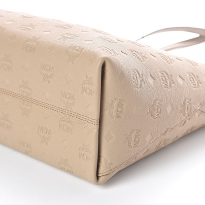 MCM Calfskin Ottomar Monogram Medium Klara Top Zip Tote New Beige 8 of 8