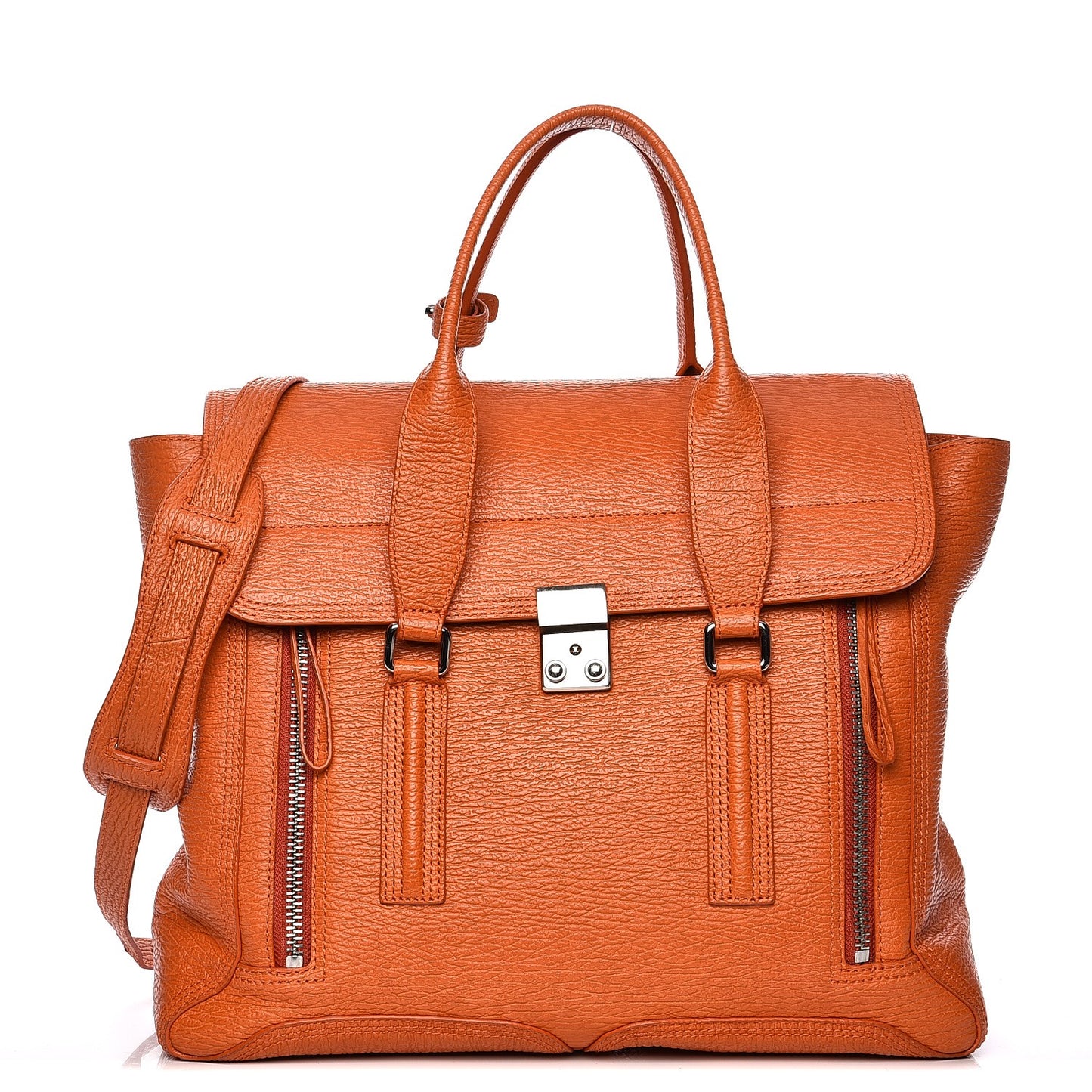 3.1 Textured Calfskin Large Pashli Satchel Mandarin