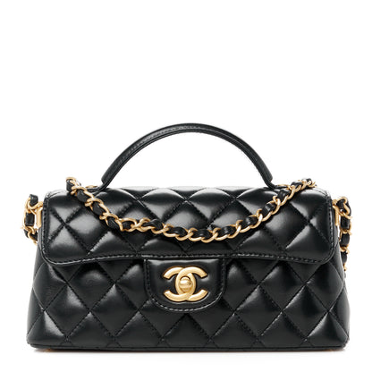 Chanel Lambskin Quilted Mini Flap Top Handle Bag Black 1 of 12