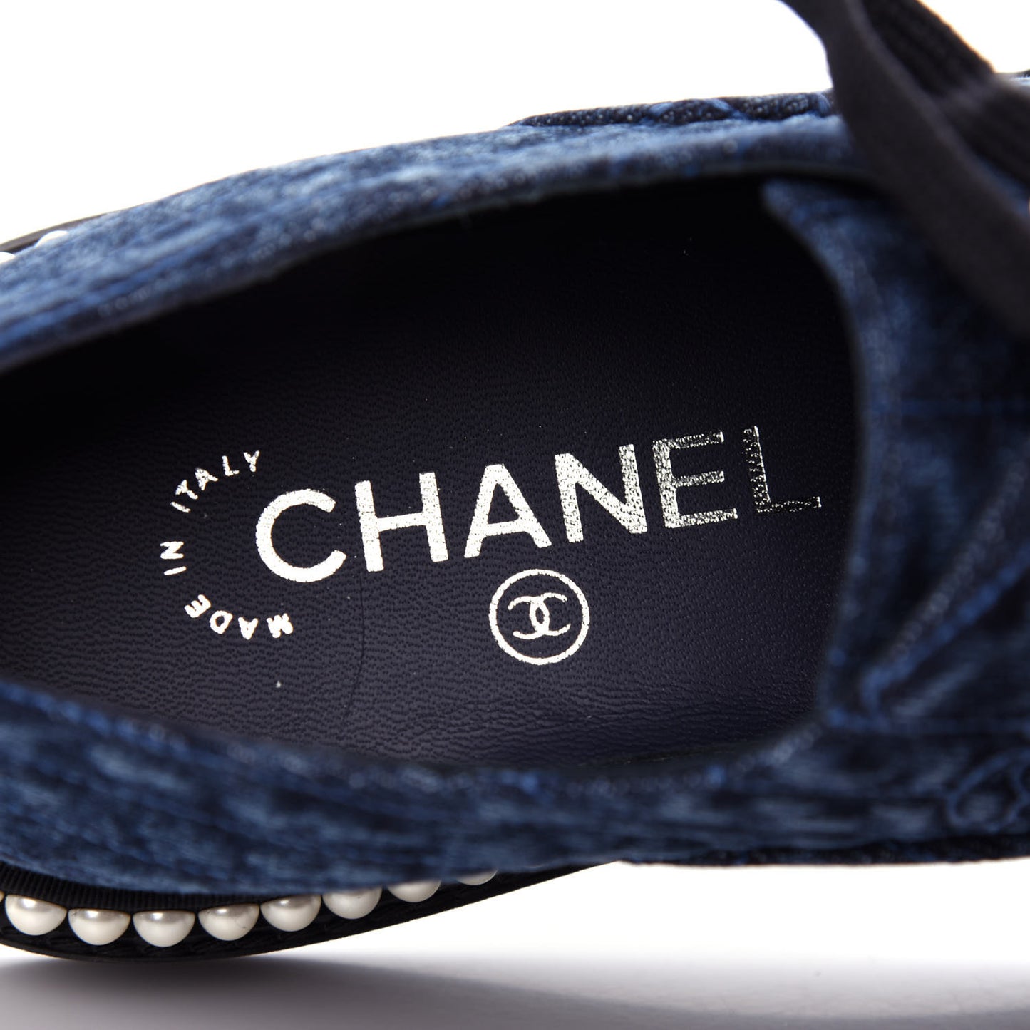 Denim Grosgrain Camellia Pearl Lace Up Sneakers 36 Blue Black