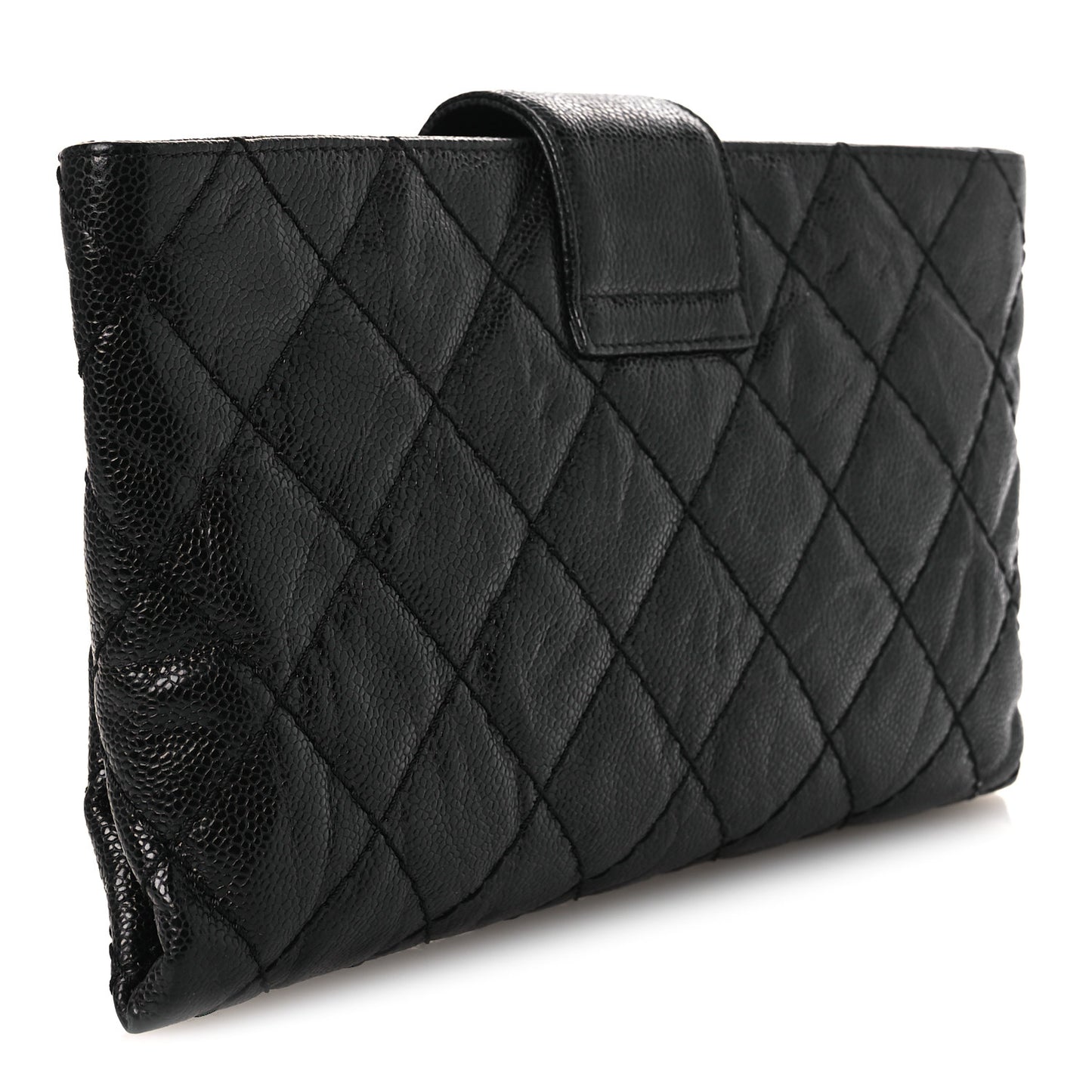 Crumpled Grained Calfskin Quilted Coco Pleats Clutch Black