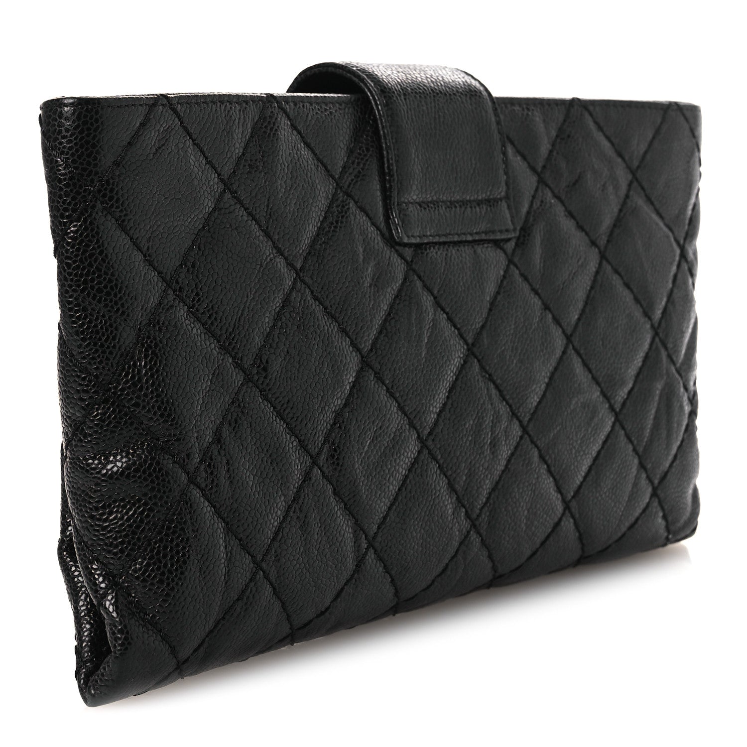 Chanel Crumpled Grained Calfskin Quilted Coco Pleats Clutch Black 3 of 12