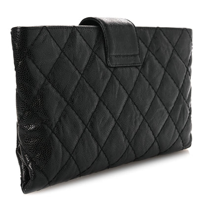 Chanel Crumpled Grained Calfskin Quilted Coco Pleats Clutch Black 3 of 12