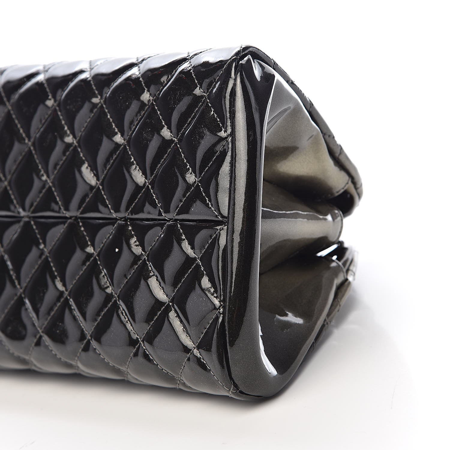 Chanel Metallic Patent Quilted Medium Just Mademoiselle Bowling Bag Silver Degrade 9 of 10