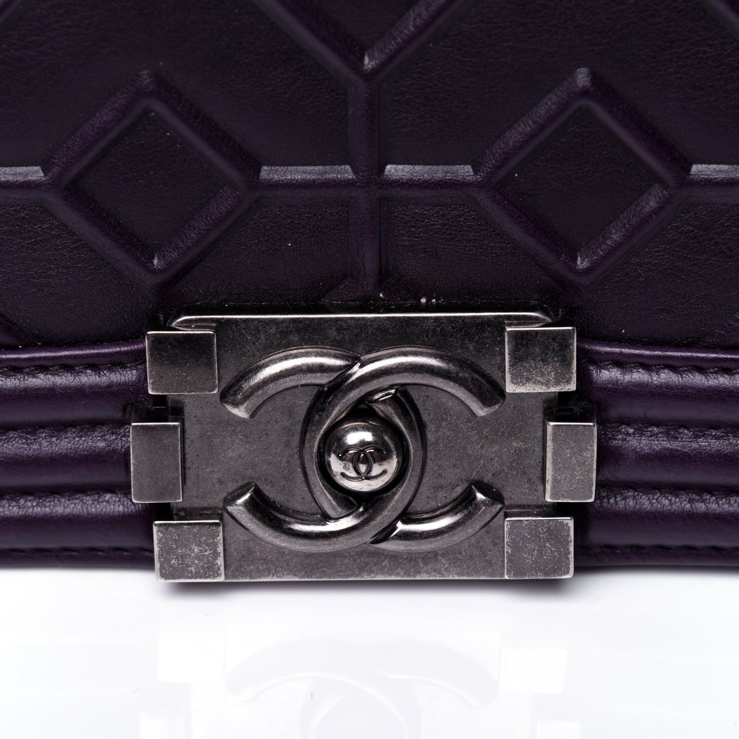 Calfskin Crystal Embossed Small Boy Flap Plum