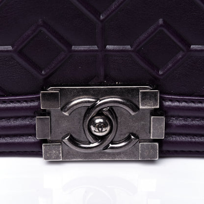 Chanel Calfskin Crystal Embossed Small Boy Flap Plum 19 of 20