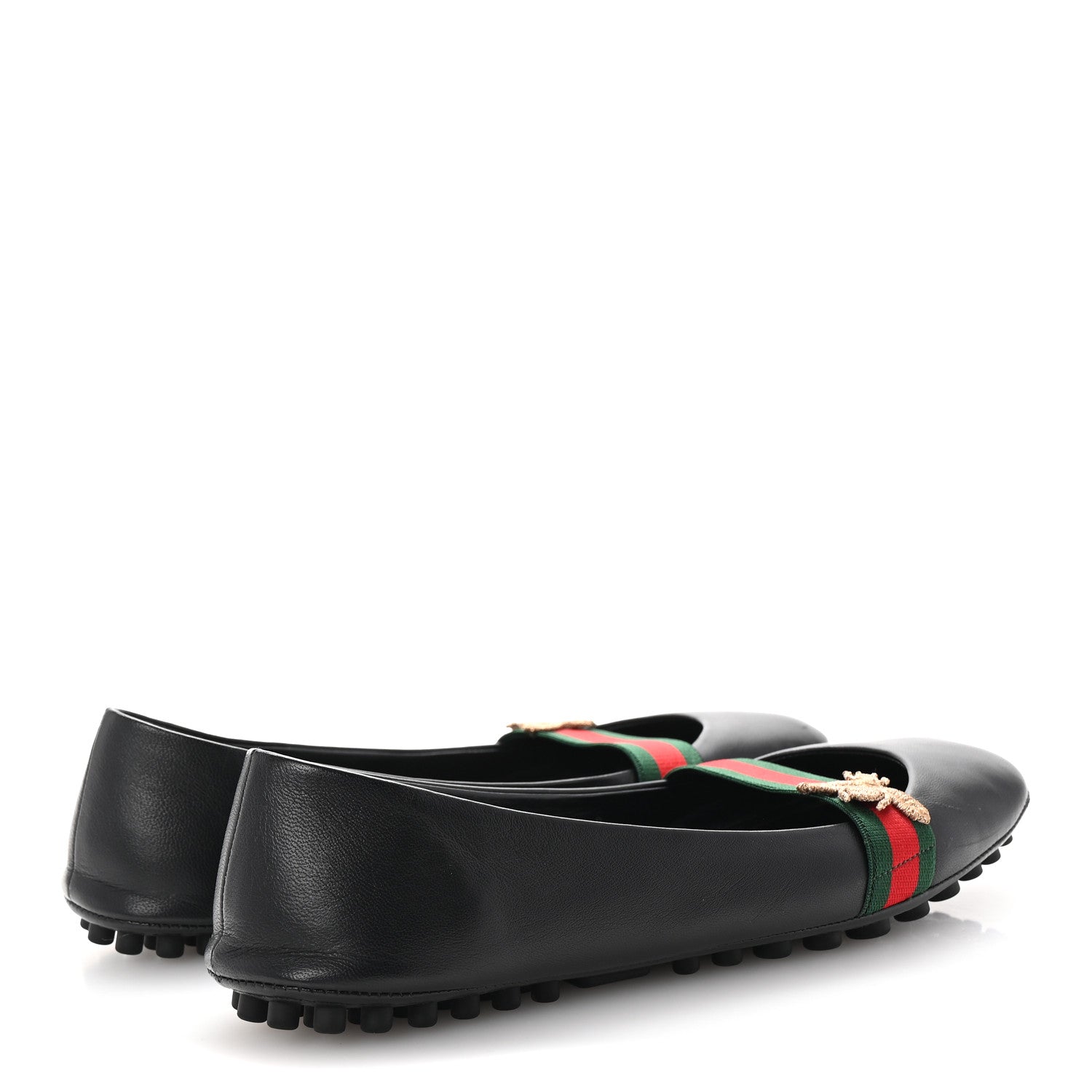 Gucci Calfskin Bayadere Bee Ballerina Flats 38.5 Black 5 of 10