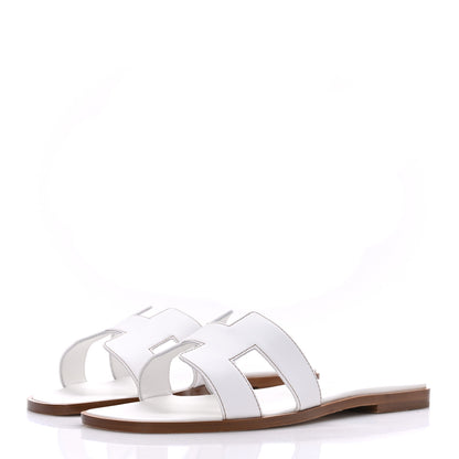 Hermes Box Calfskin Oran Sandals 37 White 3 of 9