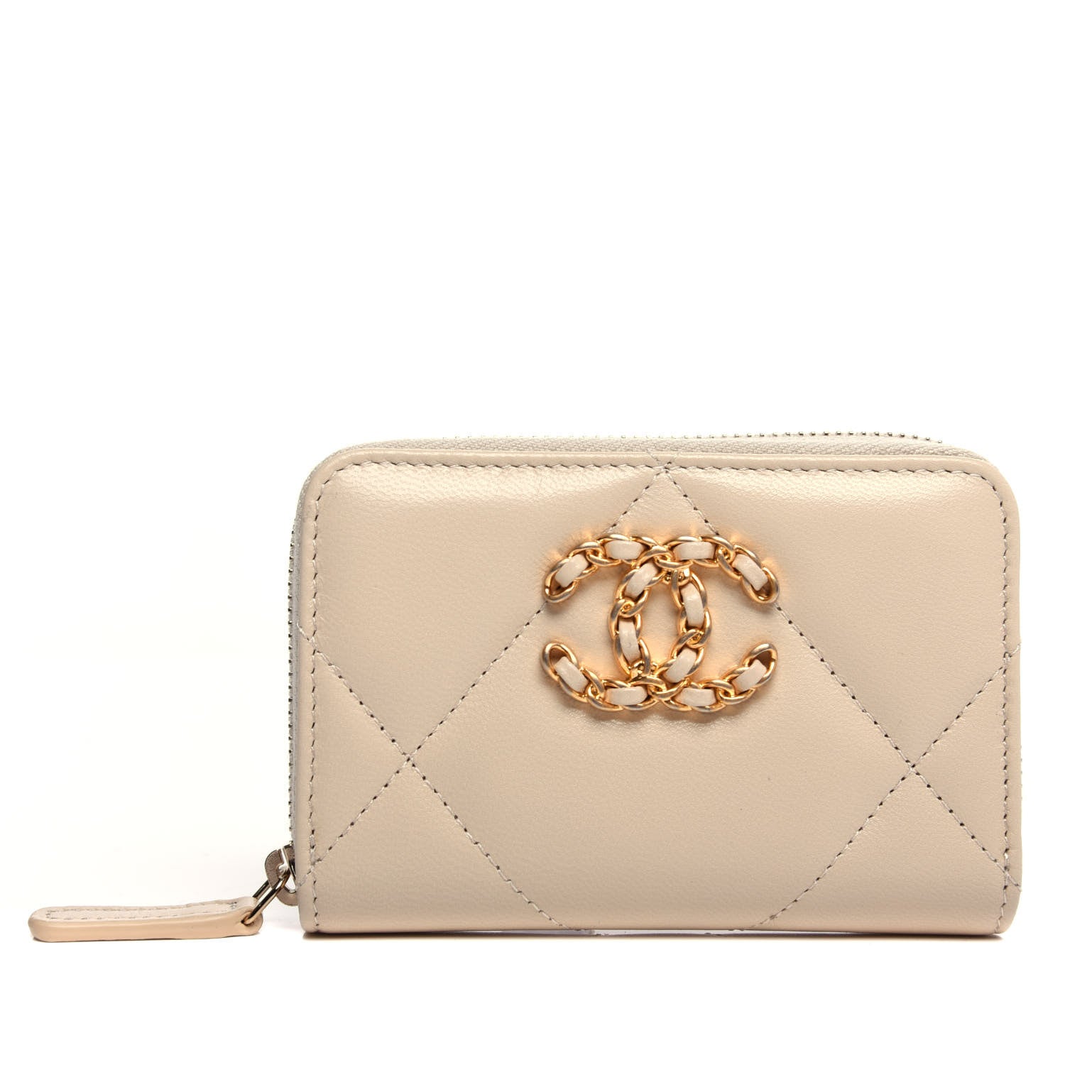 Chanel Lambskin Quilted 19 Zip Around Coin Purse Wallet Beige 1 of 8