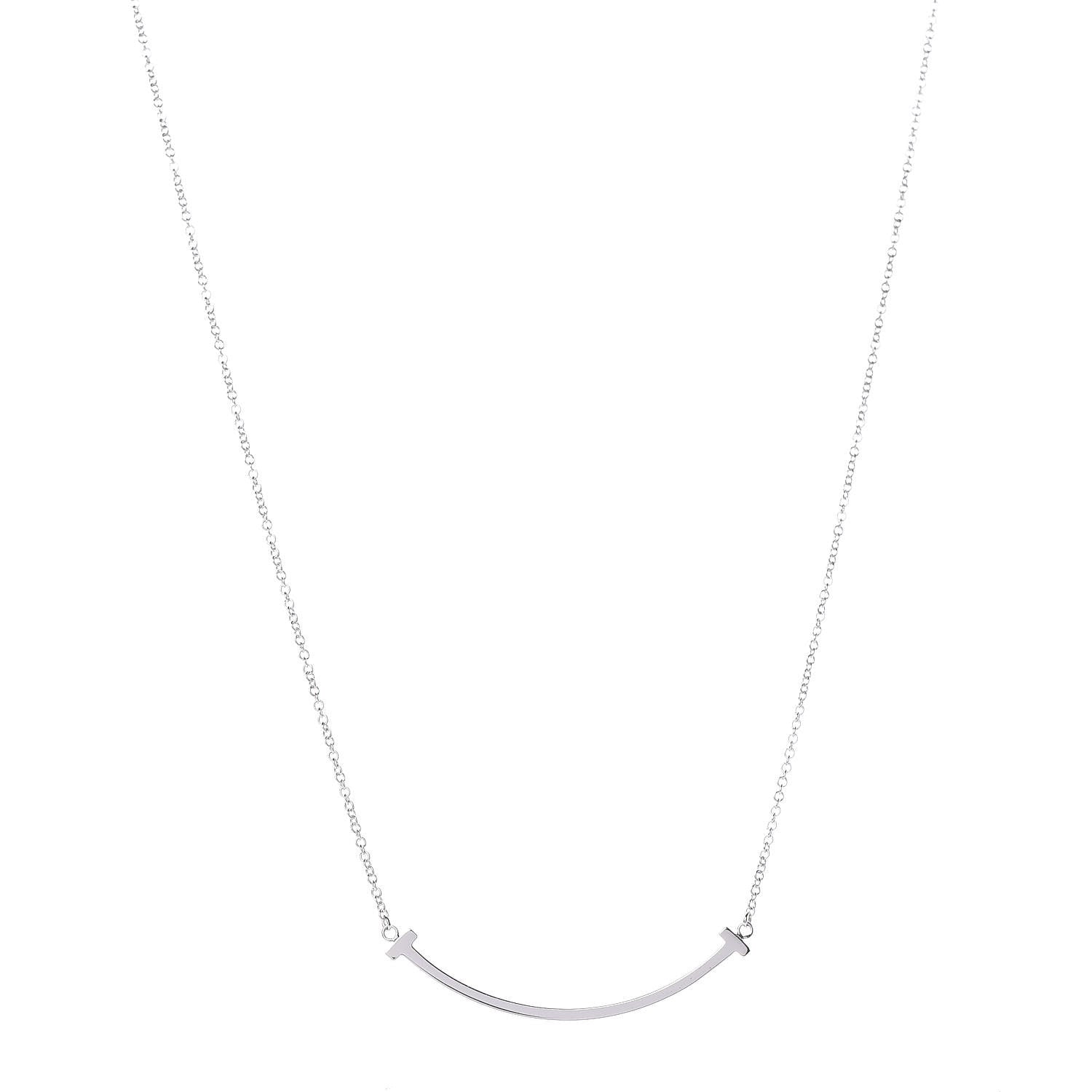 Tiffany 18K White Gold Small T Smile Pendant Necklace 1 of 6
