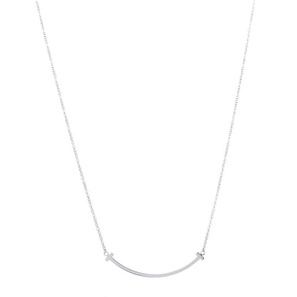 Tiffany 18K White Gold Small T Smile Pendant Necklace 1 of 6