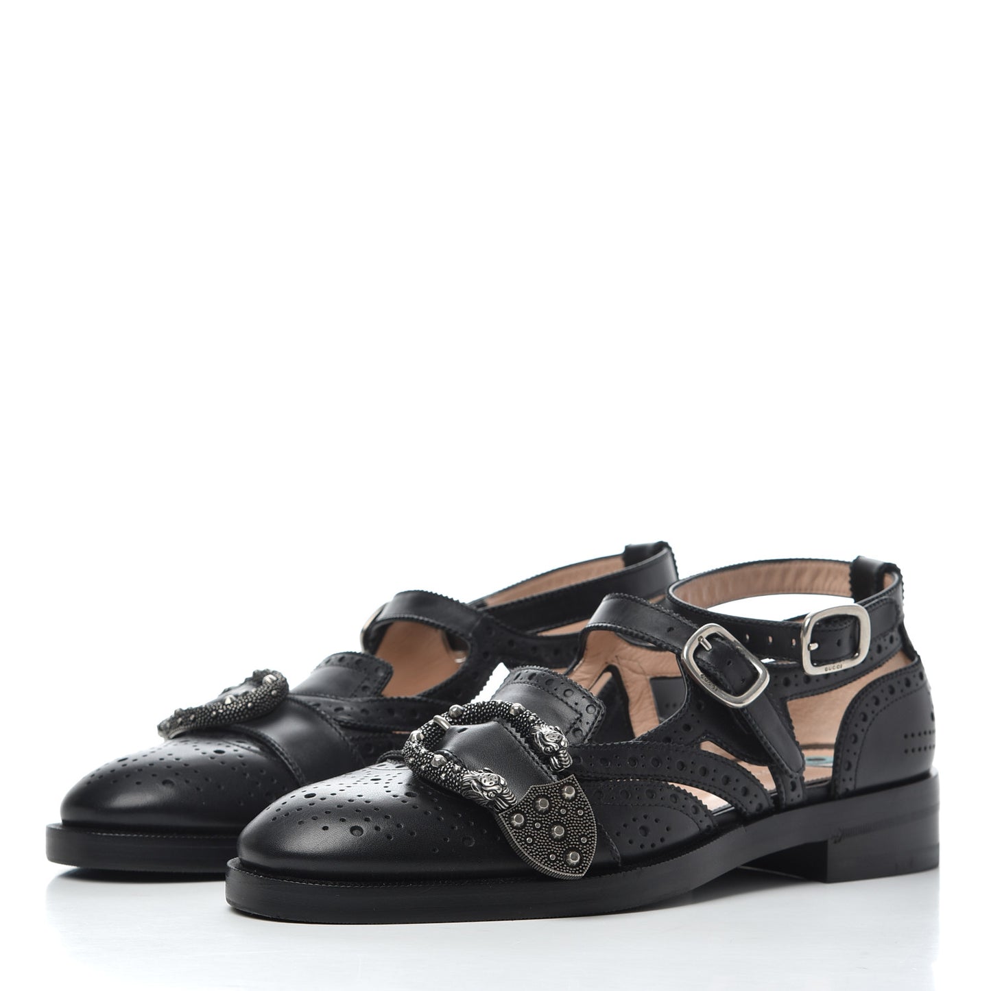 Calfskin Bee Embroidered Womens Queercore Brogue Wingtip Monk Strap Loafers 37 Black