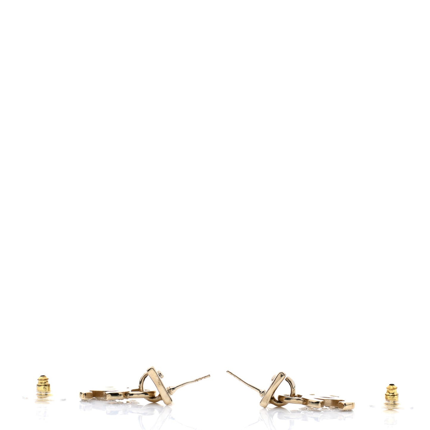 Metal Crystal CC Drop Earrings Gold