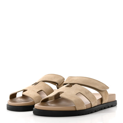 Hermes Suede Goatskin Womens Chypre Sandals 39 Beige Argile 3 of 9