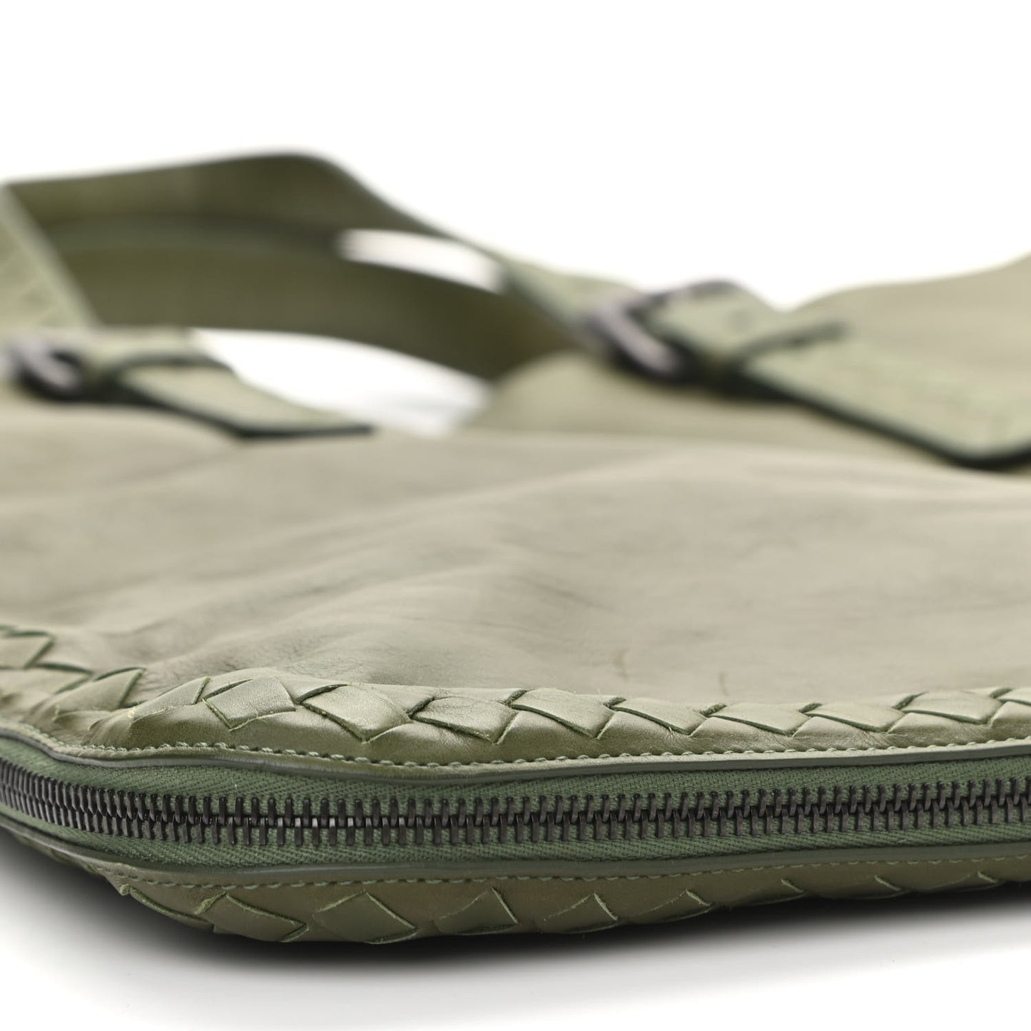 Light Calfskin Intrecciato Side Zip Medium Tote Green