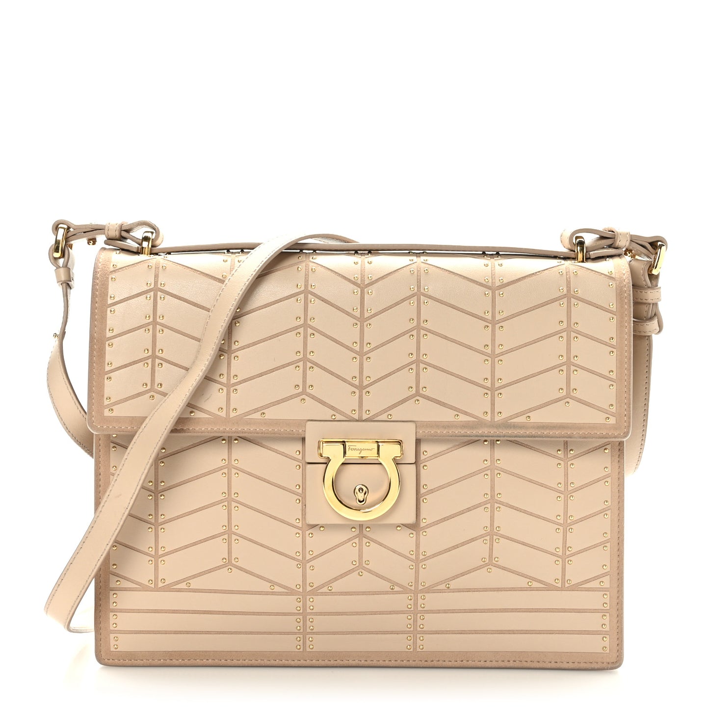 Calfskin Suede Studded Aileen Shoulder Bag Beige