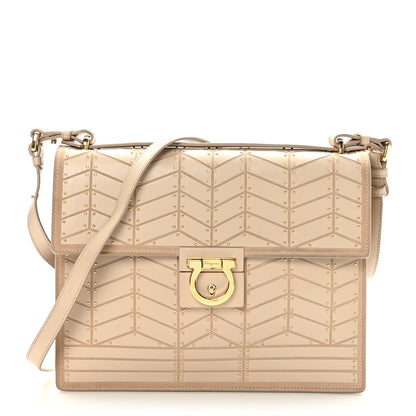Salvatore Ferragamo Calfskin Suede Studded Aileen Shoulder Bag Beige 1 of 8