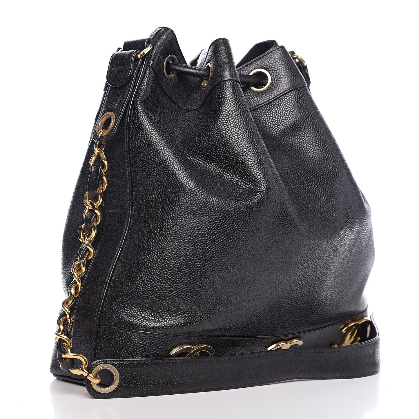 Caviar CC Drawstring Shoulder Bag Black