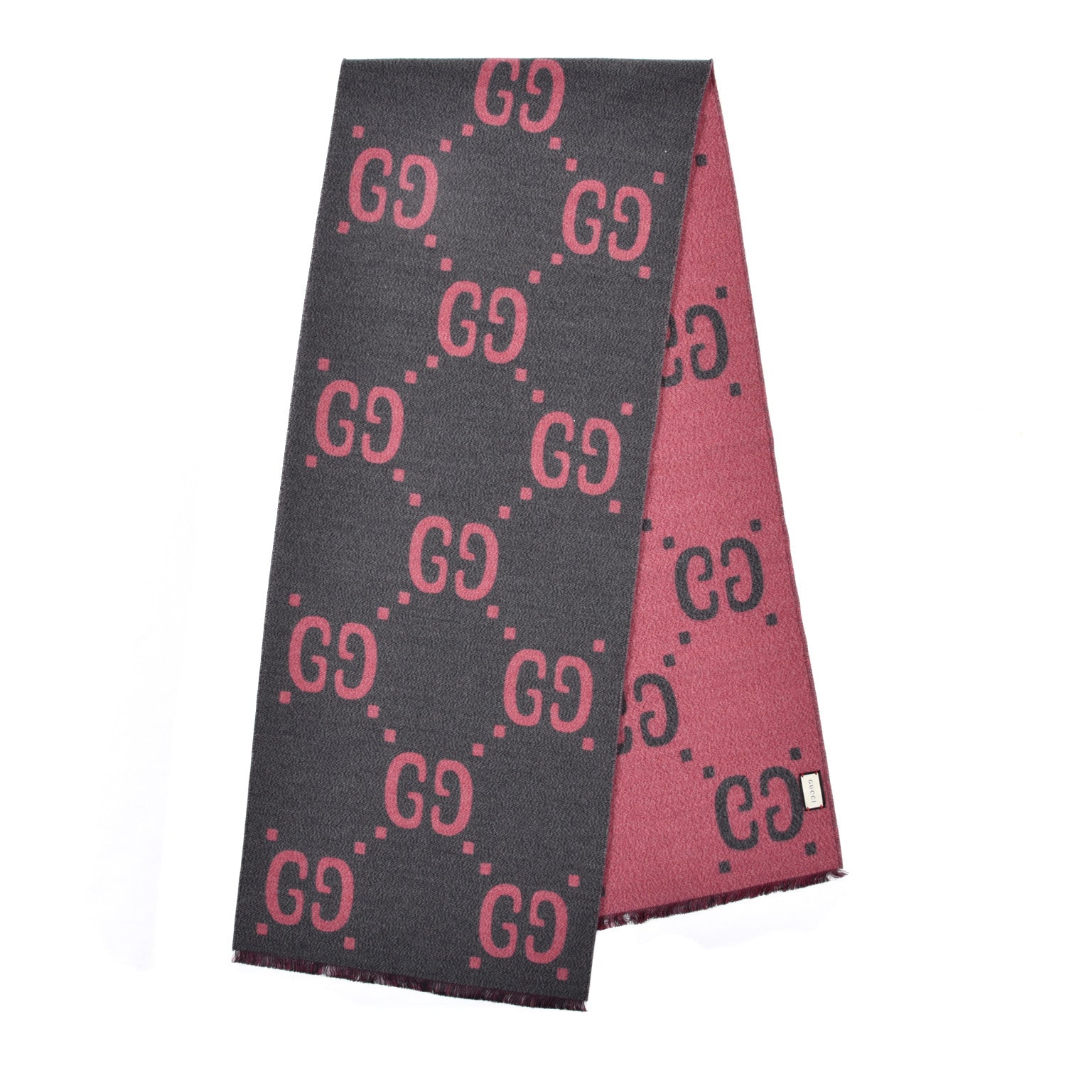 Gucci Wool Silk Monogram Jumbo GG Freedom Scarf Pink Grey 2 of 4