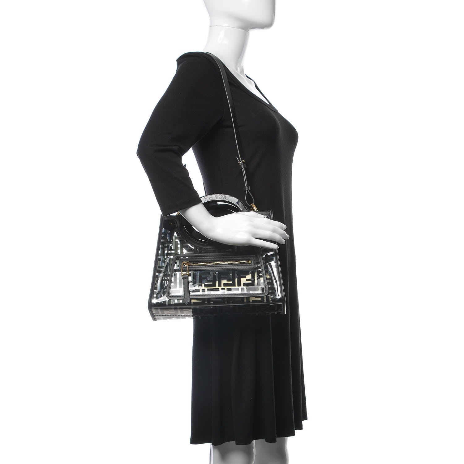 Fendi TPU FF Vitello Century Plexiglass Small Runaway Shopper Tote Black 2 of 7