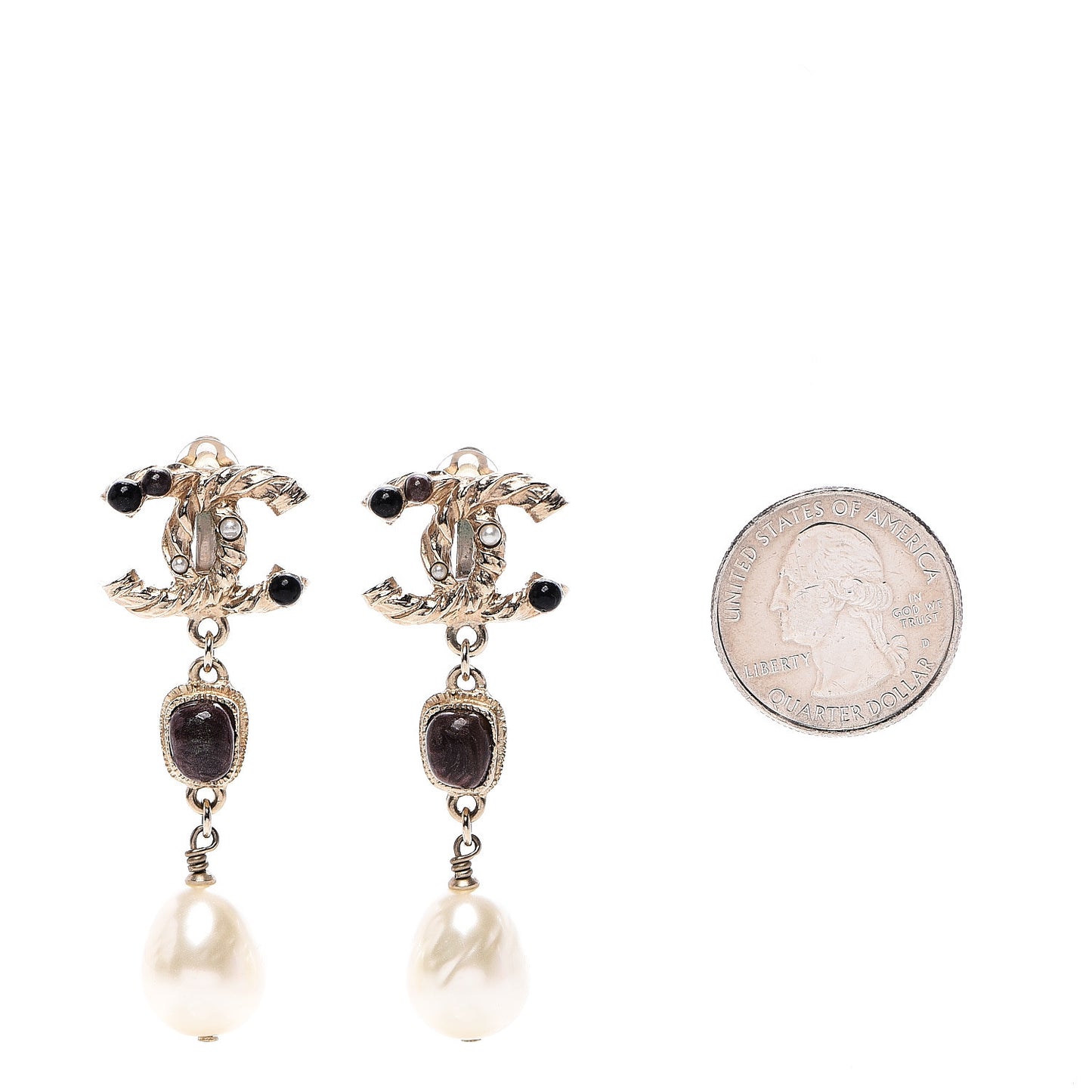 Pearl Resin CC Drop Clip On Earring Gold Black Brown