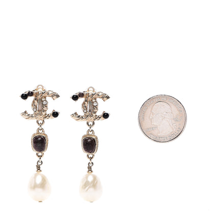 Chanel Pearl Resin CC Drop Clip On Earring Gold Black Brown 2 of 4