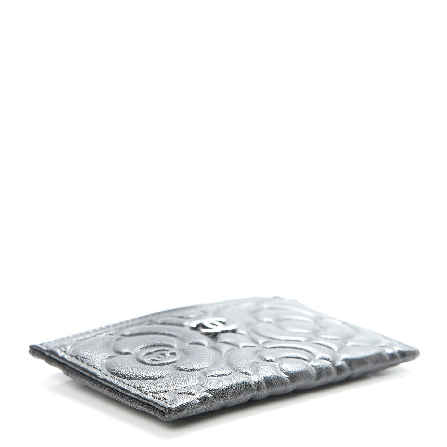 Goatskin Camellia Embossed Card Holder Anthracite