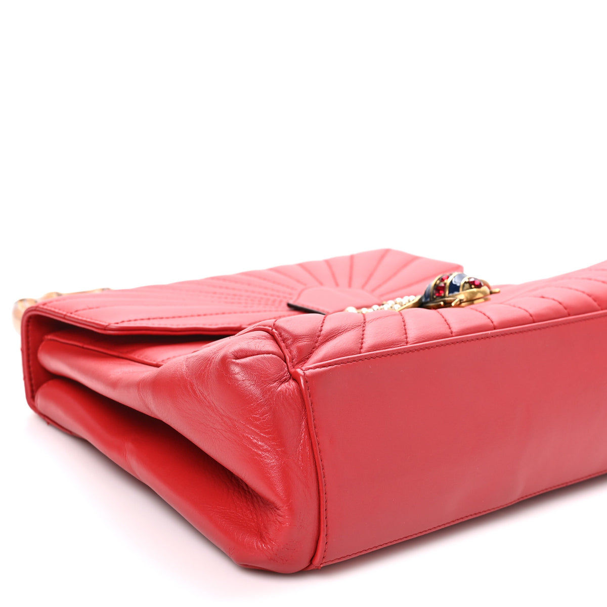 Gucci Calfskin Bamboo Trapuntata Queen Margaret Top Handle Bag Hibiscus Red 9 of 10