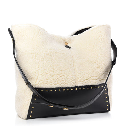 Stella McCartney Eco Alter Nappa Shearling Popper Bucket Bag Black White 3 of 9