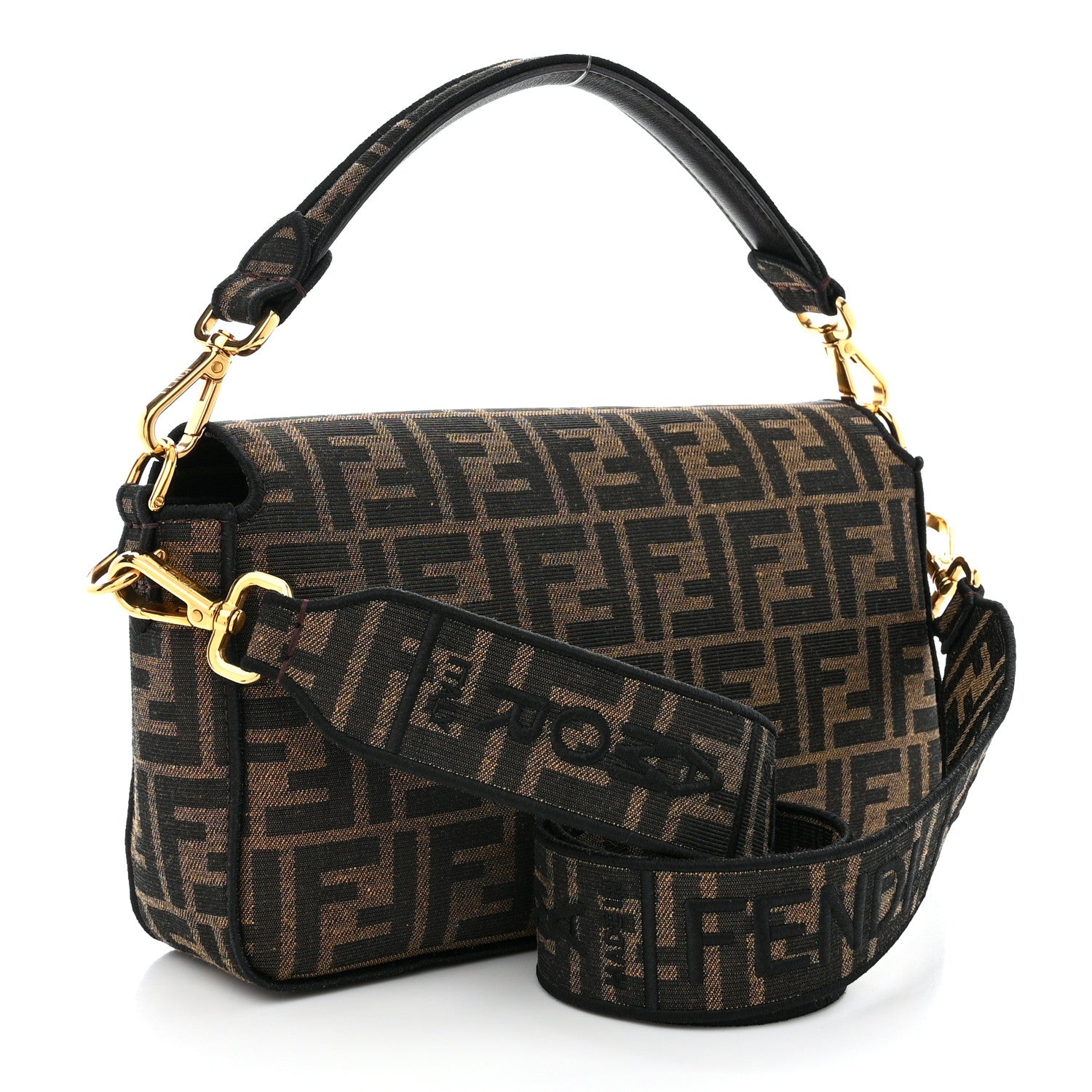 Fendi Fabric Jacquard FF 1974 Medium Baguette Tobacco Moro Black 2 of 10