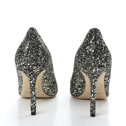 Jimmy Choo Glitter Pointy Toe Romy 85 Pumps 40 Black Gold 6 of 10
